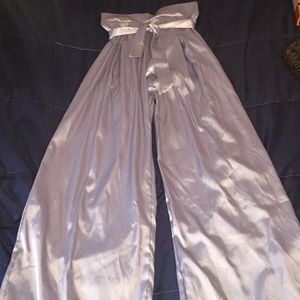Silver silky wide leg with bow pants